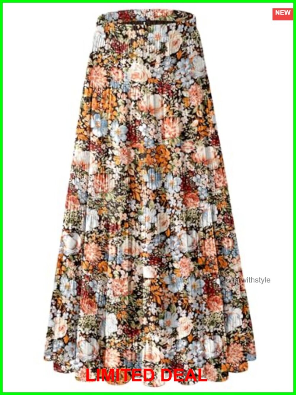 Chiffon Maxi Skirt Elastic Waist Pleated A-Line Long Flowy Summer